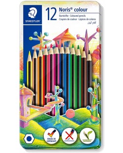 Цветни моливи Staedtler Noris Colour 185 - 12 цвята, в метална кутия
