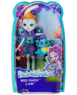 Кукличка с животниче Mattel Enchantimals - Patter Peacock с паунчето Flap