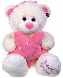 Плюшена играчка Morgenroth Plusch – Мече с розова звезда, шапка и бляскави очи, 110 cm