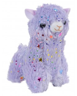 Плюшена играчка Morgenroth Plusch - Лилава алпака с цветни звезди, 21 cm