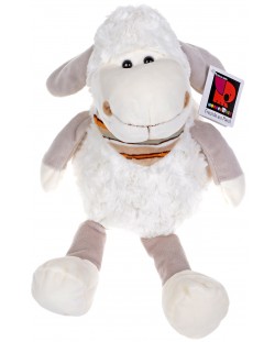 Плюшена играчка Morgenroth Plusch – Бяла овчица с раиран шал, 35 cm