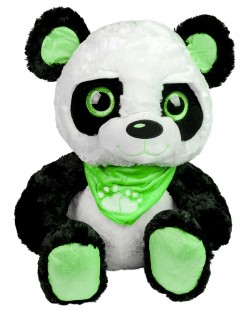 Плюшена играчка Morgenroth Plusch - Панда със зелен шал и блестящи очи, 55 cm