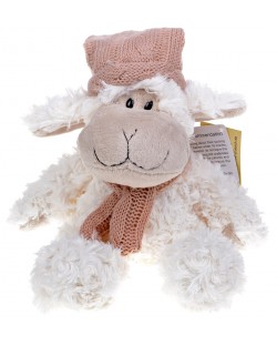 Плюшена играчка Morgenroth Plusch – Зимна овчица с розова шапка и шал, 25 cm