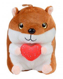 Плюшена играчка Morgenroth Plusch - Кафяв хамстер с червено сърце, 19 cm