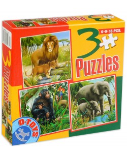 Пъзел D-Toys 3 в 1 - Животни в джунглата