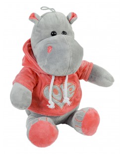 Плюшена играчка Morgenroth Plusch - Хипопотам с червен суитчър, 28 cm