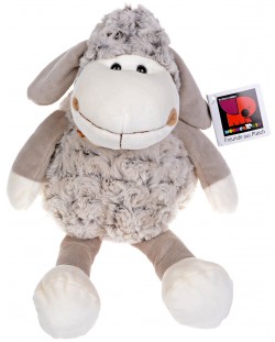 Плюшена играчка Morgenroth Plusch – Овчица в сив меланж с раиран шал, 35 cm