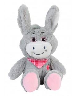 Плюшена играчка Morgenroth Plusch - Сиво магаренце с розова кърпа, 33 cm