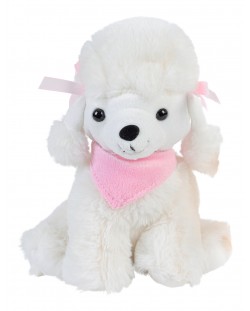 Плюшена играчка Morgenroth Plusch - Кученце Пудел, бяло с розова кърпа, 20 cm
