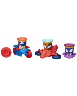 Hasbro Play-Doh - Фигурки на Капитан Америка, Спайдърмен и Веном, с глави-кенчета с моделин