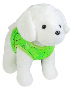 Плюшена играчка Morgenroth Plusch - Кученце със зелено елече, 28 cm