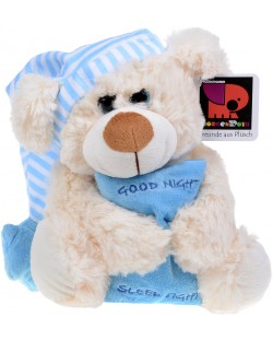 Плюшена играчка Morgenroth Plusch – Мече със синя шапка и възглавничка “Сладки сънища”, 30 cm
