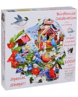 Пъзел SunsOut от 1000 части - Празник в къщичката за птици, Лори Шори