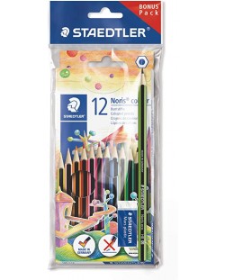 Цветни моливи Staedtler Noris Colour 185 - 12 цвята, с графитен молив и гума