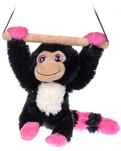 Плюшена играчка Morgenroth Plusch – Весела маймунка с розови лапички и опашка, висяща на пръчка, 30 cm