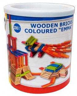 Дървен конструктор Woody - 200 части, Емма, с цветни тухлички