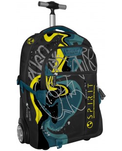 Ученическа раница с колелца Spirit Graffiti - С 1 отделение, черна с жълт надпис