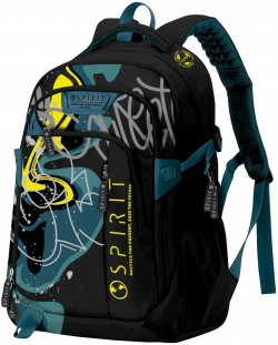 Ученическа раница Spirit Graffiti - С 1 отделение, черна с жълт надпис