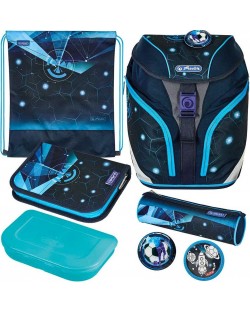 Ученически комплект Herlitz SoftLight Plus - Space Boy, раница, спортна торба, два несесера и кутия за храна