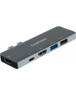 USB хъб Canyon - DS-05B, 7 в 1, USB-C, сив