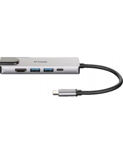 USB Хъб D-Link - DUB-M520, 5-в-1, USB-C, сив