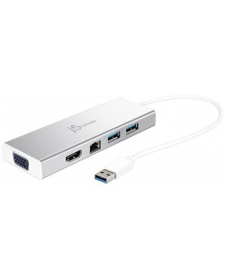 USB хъб j5create - JUD380 Mini Dock, 6 порта, USB-A, бял