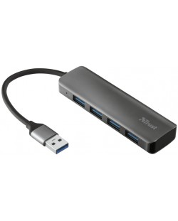 USB хъб Trust - Halyx, 4 порта, USB-A, сив