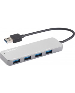 USB хъб Sandberg - SAVER, USB 3.0 Hub, 4 порта, USB-A, сребрист