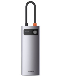 USB хъб Baseus - 6 в 1, USB-C, сив