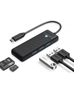 USB хъб Orico - PAPW3AT-C3-015-BK, 3 порта/SD/TF, USB-C, черен