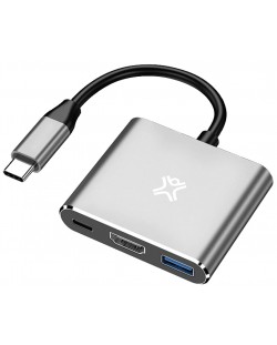 USB хъб XtremeMac - 3 порта, USB-C, сив