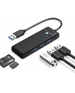 USB хъб Orico - PAPW3AT-U3-015-BK, 3 порта/SD/TF, USB-A, черен