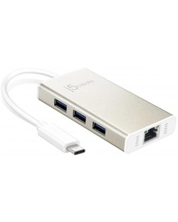 USB хъб j5create - JCH471, 3 порта, Gigabit Ethernet, USB-C, сребрист