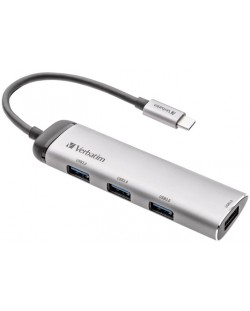 USB хъб Verbatim - Multiport Hub, 4 порта, USB-C, сребрист