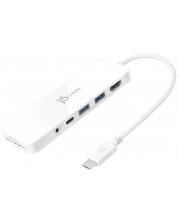 USB хъб j5create - JCD373 MultiPort, 7 порта, USB-C, бял