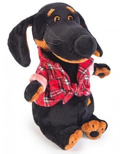 Плюшена играчка Budi Basa - Кученце Ваксон, с карирана риза, 29 cm