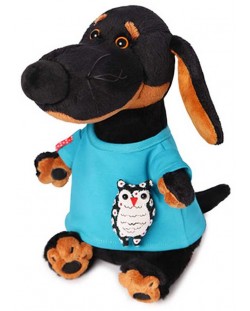 Плюшена играчка Budi Basa - Кученце Ваксон, с тениска с бухал, 25 cm