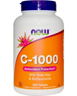 Vitamin C-1000 with Rose Hips + Bioflavonoids, 250 таблетки, Now