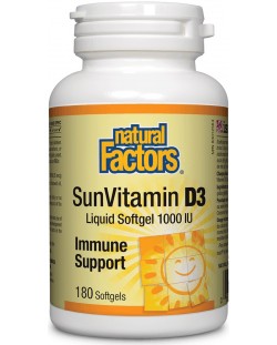 Vitamin D3, 1000 IU, 180 капсули, Natural Factors