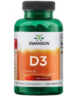 Vitamin D3, High Potency, 25 mcg, 250 капсули, Swanson