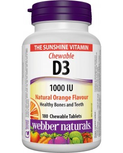 Vitamin D3, 1000 IU, портокал, 180 таблетки, Webber Naturals