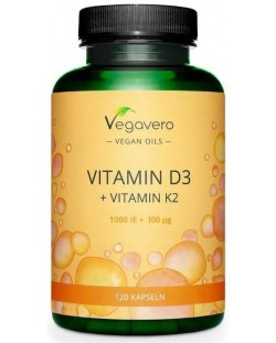 Vitamin D3 + Vitamin K2, 120 капсули, Vegavero