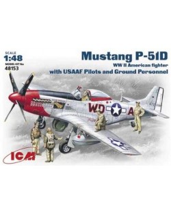 Военен сглобяем модел - Изтребител на САЩ  Mustang P-51D с вкл. пилоти и наземен персонал