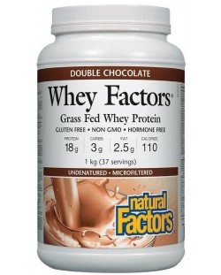 Whey Factors Grass Fed Whey Protein, двоен шоколад, 1 kg, Natural Factors