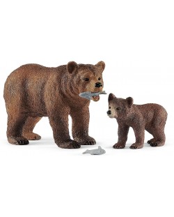 Комплект фигурки Schleich Wild Life - Майка мечка гризли с малко
