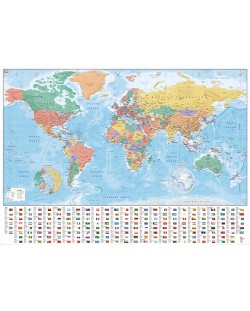 Плакат XL Pyramid Educational: World Map - Flags and Facts