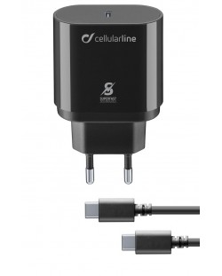 Зарядно устройство Cellularline - PD, USB-C, кабел USB-C, 25W, черно