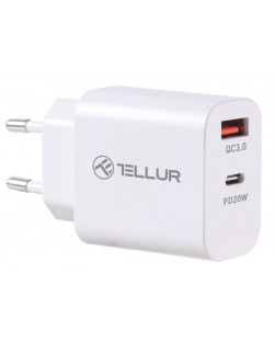 Зарядно устройство Tellur - PDHC101, USB-A/C, 20W, бяло