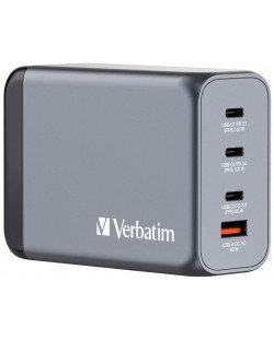 Зарядно устройство Verbatim - GNC-240 GaN 4 Port, USB-A/C, 240W, сиво