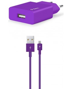 Зарядно устройство ttec - SmartCharger, USB-A, кабел Micro USB, лилаво